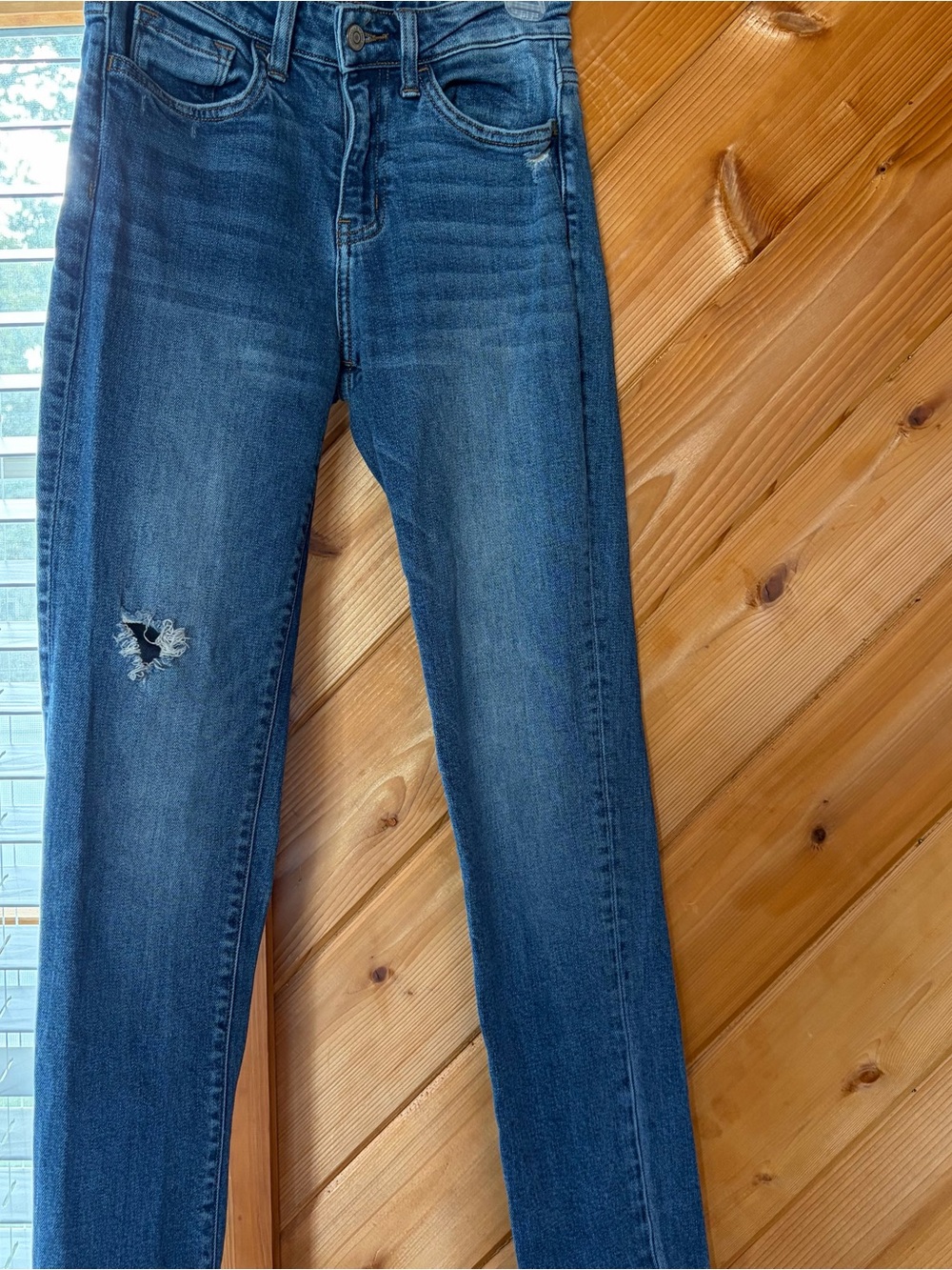 Flying Monkey Mid/Dark Blue Skinny Jeans with Distressed Knee